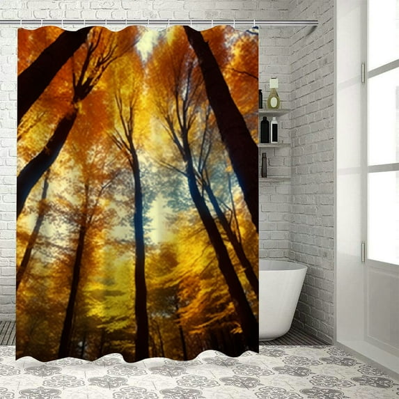 Shiartex Tall Trees Printed Shower Curtain 100% Polyester Washable Bathroom Decoration with Hooks 60x72