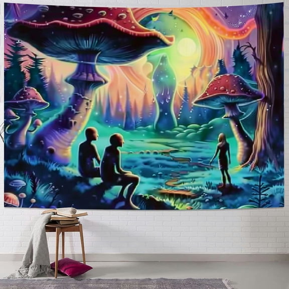 Shiartex Tapestry for Bedroom Hippie Mushroom Alien Tapestry Funny Forest Starry Sky UFO Tapestry Room Decor Large Poster Wall Hanging for Dorm Living Room Painting