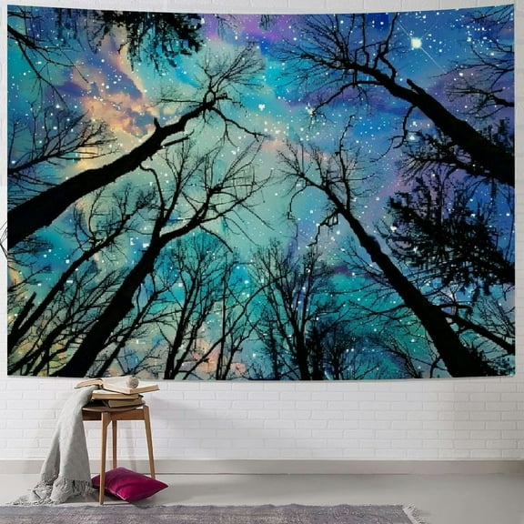 Shiartex  Tapestry Forest Starry Scenery Tapestry Wall Hanging, Night Sky Background Wall Hanging Cloth Hanging Decor for Living Room Bedroom,Light Tapestries 40x30inch