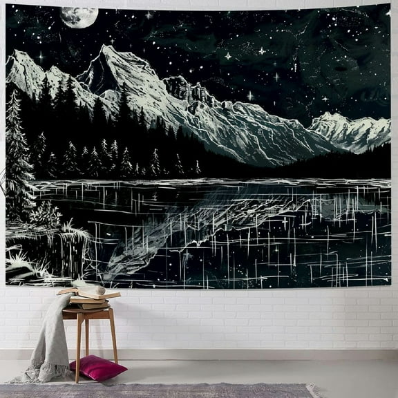 Shiartex  Tapestry Starry Night Mountain Tapestries for Bedroom Aesthetic Moon and Stars Tapastry's Wall Hanging Dark Nature Forest Wall Tapestry for Living Room Dorm  40x30inch
