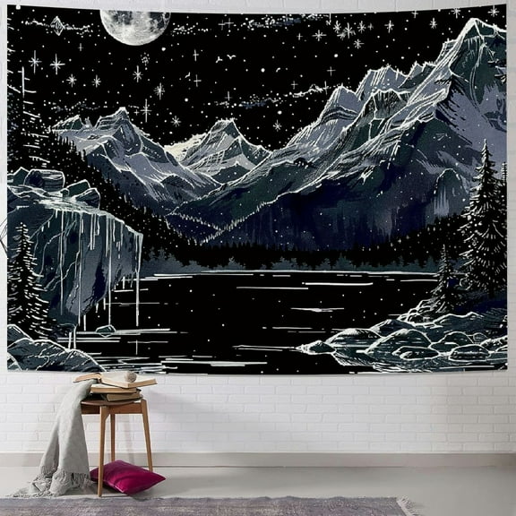 Shiartex  Tapestry Starry Night Tapestry Mountain Tapestry Moon Stars Tapestry for Bedroom Living Room  40x30inch