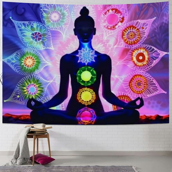 Shiartex  Tapestry- Wall Art, Bohemian, Seven Chakra, Lotus, Yoga Meditation, Bedroom 40x30inch