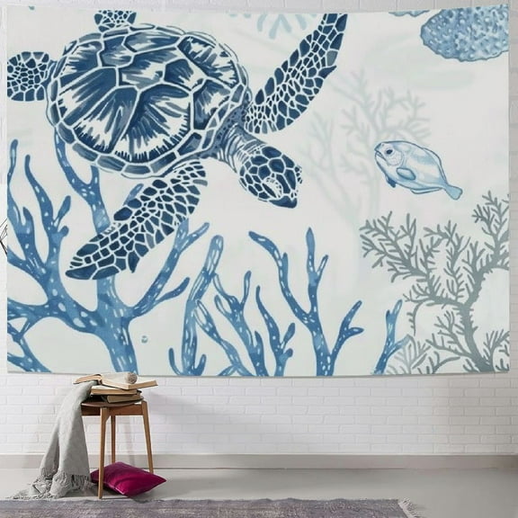 Shiartex Tapestry Wall Hanging Summer Ocean Sea Coral Tapestries Aesthetic Light Blue Shell Star Turtle Seahorse Tapestry for Bedroom Living Room College Dorm Art Wall Decor 40x30inch