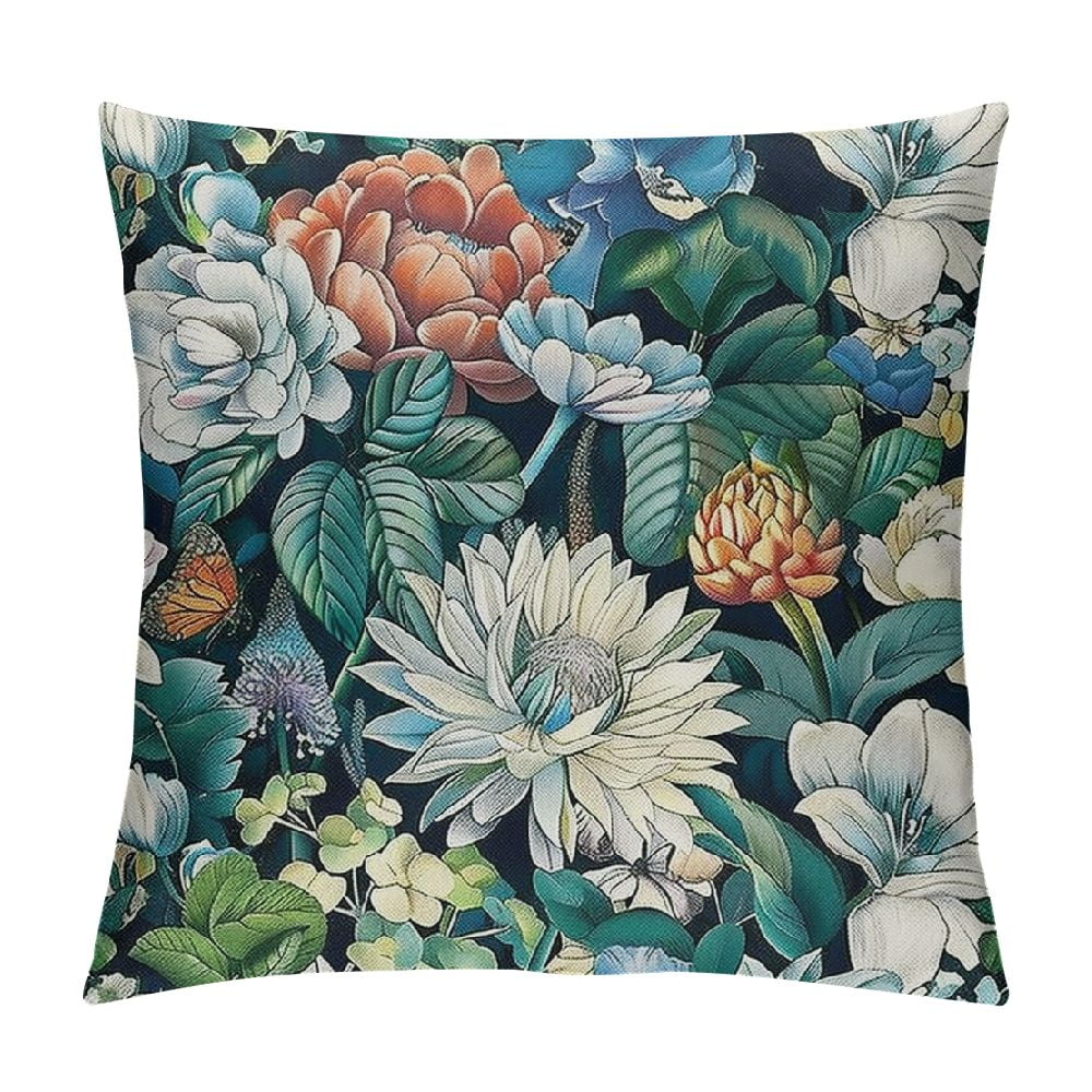 Shiartex Teal Blue Watercolor Botanical Peony Flowers Reversible Throw Pillow Covers Decorate