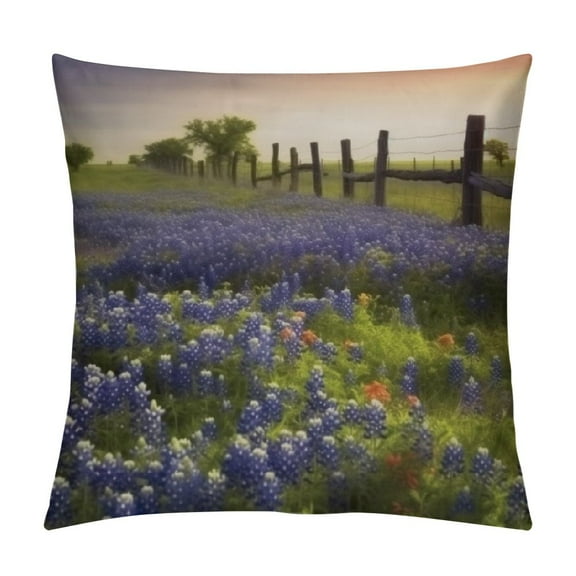 Shiartex Texas Bluebonnets Scenery Print Throw Pillow Cover Square Soft Cushion Cover Throw Pillow Case for Home Decor Living Room Bed Couch Car