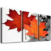 Shiartex Thanksgiving Orange Maple Leaf Wall Art Canvas 3 Piece Set Modern Art 12x16x3pcs