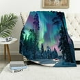 thumbnail image 1 of Shiartex  Throw Blanket Warm Fuzzy Plush Blanket Flannel Bed Blanket Northern Lights (Aurora Borealis) Snow Forest Lightweight Blanket Throw for Sofa Bed Couch Colorful White, 1 of 6