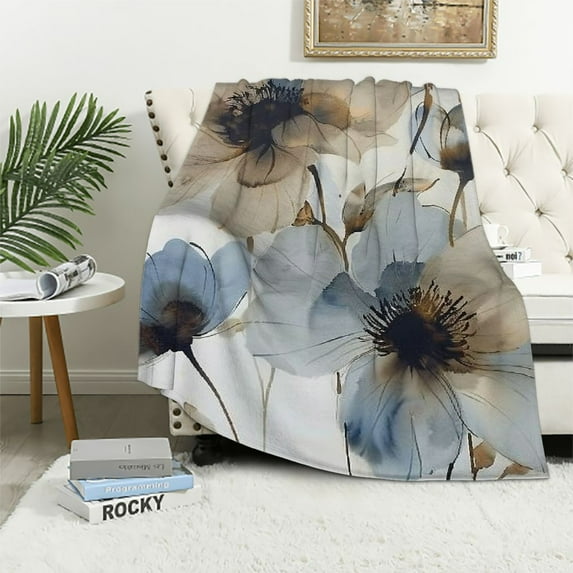 Shiartex Throw Blankets for Bed Beige Flowers Cream White Decorative Ultra Soft Bedspread Blankets Modern Blossom Blanket for Couch Sofa Bed Office for Adults and Children