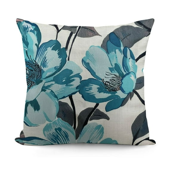 Shiartex Throw Pillow Cover Blue Flower Floral Teal Pattern with Roses Watercolor Colorful Decorative Pillow Case Funny Home Decor Square 18 x 18 Inch Cushion Pillowcase