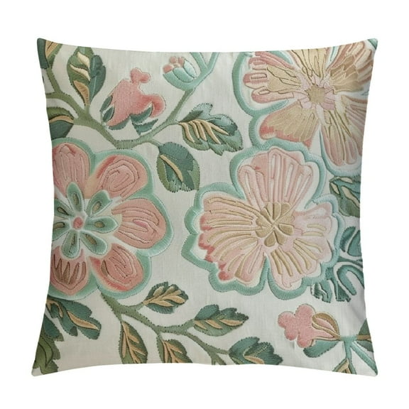 Shiartex Throw Pillow Covers 18 x 18 Inch Vintage Wild Flowers Decorative Square Pillowcases Cozy Cushion Cases for Couch Sofa Bedroom Living Room Home