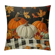 Shiartex Throw Pillows for Couch Waterproof Throw Pillow Covers Outdoor Fall Pillow Covers for Bed Sofa, Happy Fall Yall Thanksgiving Autumn Leaf Pumpkin Fall Decorations for Home