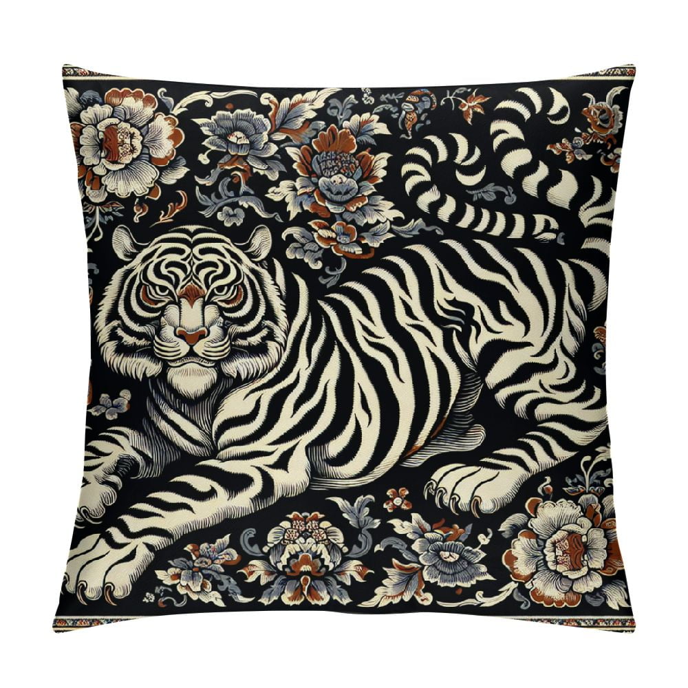 Shiartex Tiger Cushion Cover Chinoiserie Pillow Covers Animal Print ...