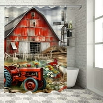 Shiartex Tractor Windmill Farmhouse Shower Curtain Set with Hooks, 100% Polyester Fabric, Home Bathroom Decor, Waterproof and Quick Drying 36x72