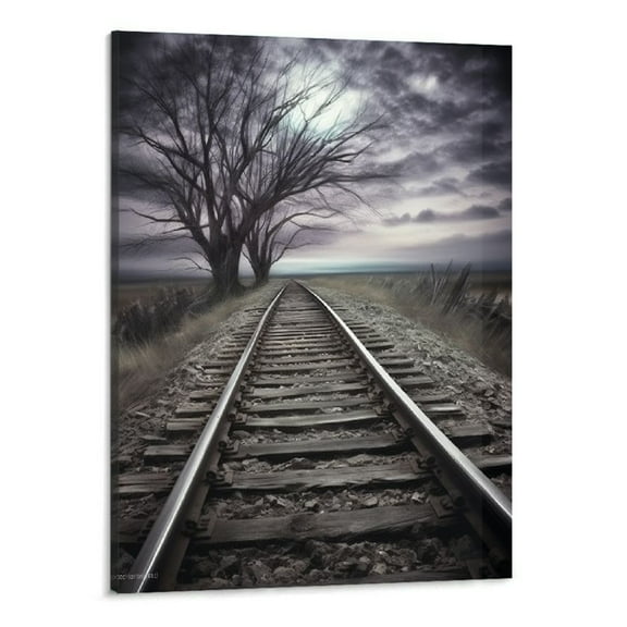 Shiartex Train Track Poster Picture Canvas Print Famous Artwork Beautiful Home Decor Bedroom Holiday Moving Gift Wall Art Decor Wooden Frame (16x20 Inch)