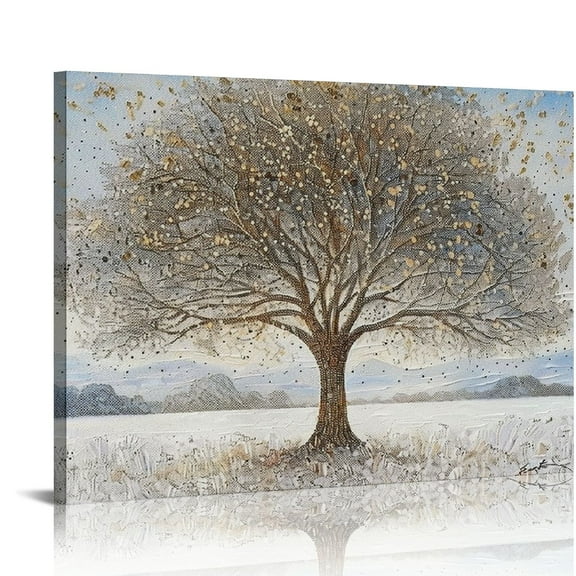 Shiartex Tree Canvas Wall Art 3D Tree for Living Room Canvas Abstract Trees Wall Art Nature Artwork with Gold Foil for Wall Decor Goldleaf Modern Pictures Living Room Decoration 20x16 in/16x12 in