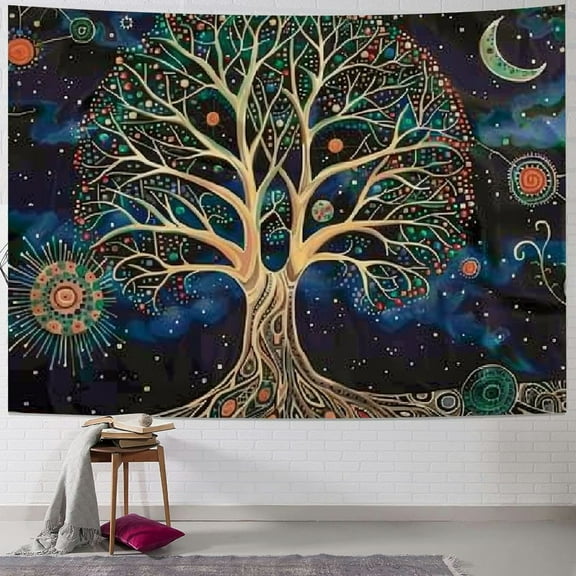 Shiartex Tree of Life Tapestry Wall Hanging Trippy Life Tree Tapestries with Psychedelic Sun and Moon Design, Perfect for Bedroom, Living Room, and Dorm Decor (Green Tree, Multi Size) Painting