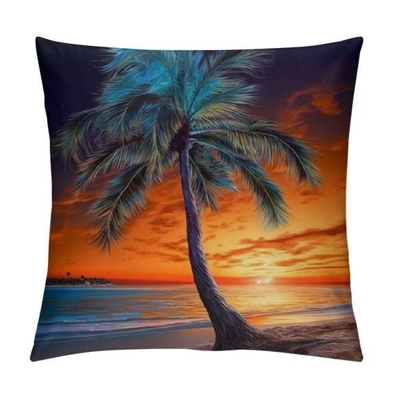 Shiartex Tree on a Beach,Printed Pillows Case Soft Throw Pillow Printing Couch Pillowcase Square,Orange and Blue