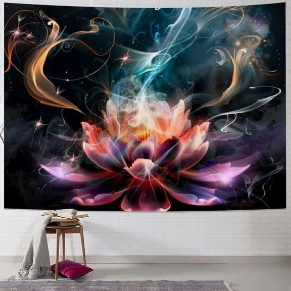 Shiartex  Trippy Lotus Flower Tapestry, Pink Floral on Meditation Tapestry Wall Hanging for Bedroom, Fantasy Hippie Yoga Tapestry Beach Blanket College Dorm Home Decor 50x40inch