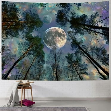 Shiartex  Trippy Moon Forest Ceiling Tapestry for Bedroom Aesthetic, Cool Psychedelic Trees Starry Night Galaxy Sky Tapestry Wall Hanging, Tapestries College Dorm Home Decor 40x30inch
