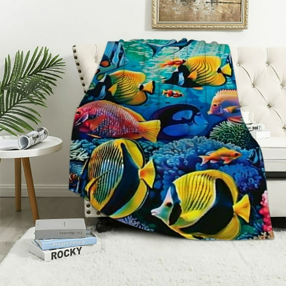Shiartex Tropical Fish Blanket - Queen Size Super Soft Sealife Throw Blanket - Ideal for Boys, Men, Unisex, and Kids - Perfect for Fish Lovers 60x80in