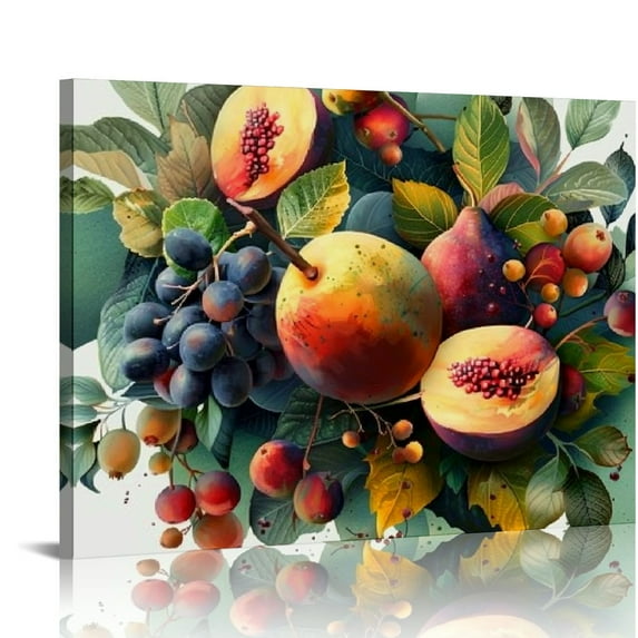 Shiartex Tropical Fruit Canvas Wall Art for Kitchen Dining Room Wall Decor, Retro Watercolor Grape Print Pictures Artwork, Colorful Farmhouse Food Posters Art for Restaurant Home Decor 16x12in