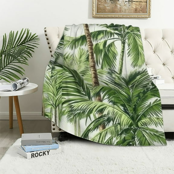 Shiartex Tropical Throw Blanket Hawaii Beach Theme Blanket Ocean Surfing Palm Tree Printed Blanket Green Plants Nature Fuzzy Blanket for Sofa Bed Couch Throw 50x60in