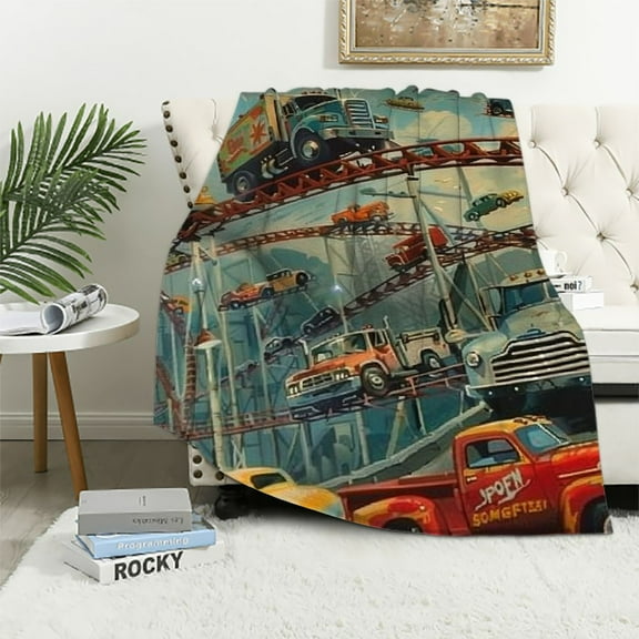 Shiartex Truck Car Blanket Transport Alphabet Throw Blanket Gift for Girls Boys Kids Truck Lovers-Super Soft Flannel Blanket for Sofa Couch Camping Travel-Home Decor for All Seasons 40x50in