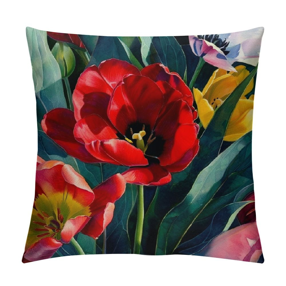 Shiartex Tulip Garden Spring Pillow Covers Flower Outdoor Square Indoor
