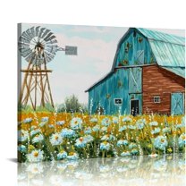 Shiartex Turquoise Barn Canvas Wall Art: Embellishment Rustic Teal Barn Bathroom Decor Old Barn Painting Framed for Farmhouse Ready to Hang 20x16in