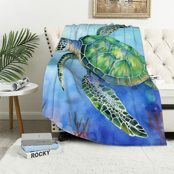 Shiartex Turtle Corals Watercolor Painting Ideal Comfy Throw Blanket for All Seasons Long-lasting Blanket 40x50in