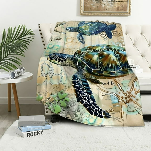 Shiartex Turtle Marine Life Starfish Print Flannel Throw Blanket for Bed Sofa All Seasons Decor 40x50in