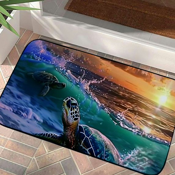 Shiartex Turtle Ocean Sunset Door Mats Non-Slip Entrance Mat for Home Outside Entry Burlap Felt Flooring Courtyard 19.68*39.37 in