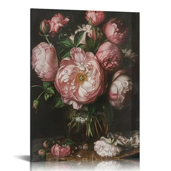 Shiartex Two Vintage  Wall Art, Peony and White Flower Painting Decor Aesthetic, Small Canvas Print Artwork, Retro Floral Wall Pictures for Bedroom Barthroom Living Room, 16x20 in/12x16 in