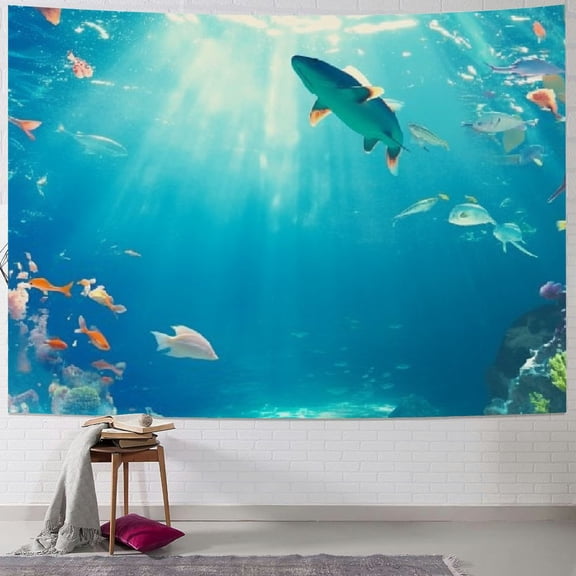 Shiartex Underwater World Tapestry Blue Ocean Wall Hanging Under the Sea Coral Reef Wall Tapestry Tropical Fish Tank Undersea Tapestries Marine Wall Art for Bedroom Decor 40x30inch