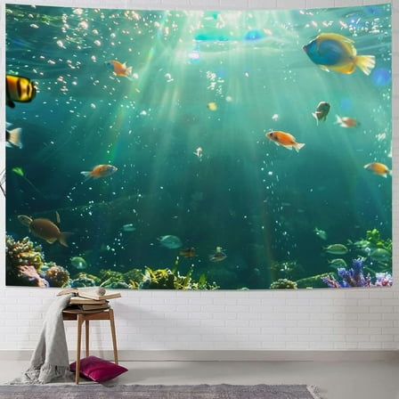 Shiartex Underwater World Tapestry Blue Ocean Wall Hanging Under the Sea Coral Reef Wall Tapestry Tropical Fish Tank Undersea Tapestries Marine Wall Art for Bedroom Living Room Dorm Decor Painting