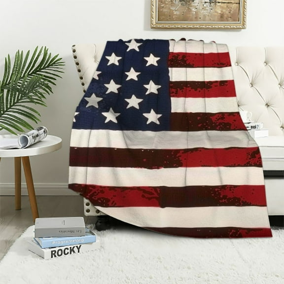 Shiartex United States American Flag Blanket - Gift Soft Tapestry Throw Woven from Cotton - Made in The USA White