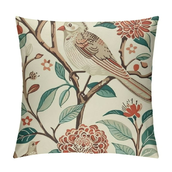 Shiartex Vintage Bird Floral Pillow Covers Pink Green Yellow Flower Leaves Decorative Throw Pillows For Couch Chinoiserie Cases Farmhouse Home Decor Sofa Bed Porch Outdoor 12x12in