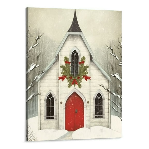 Shiartex Vintage Christmas Snow Church Christmas Poster Picture Canvas Wall Art Home Living Room Decor Mural Modern Classroom Bedroom Aesthetics Decoration Boys Women Gift (16x20 Inch)