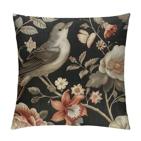 Shiartex Vintage Floral Pillow Covers  Retro Style Black Flower and Bird Decorative Throw Pillows Chinoiserie Pillowcases Rustic Farmhouse Cushion Covers for Couch Home Decor