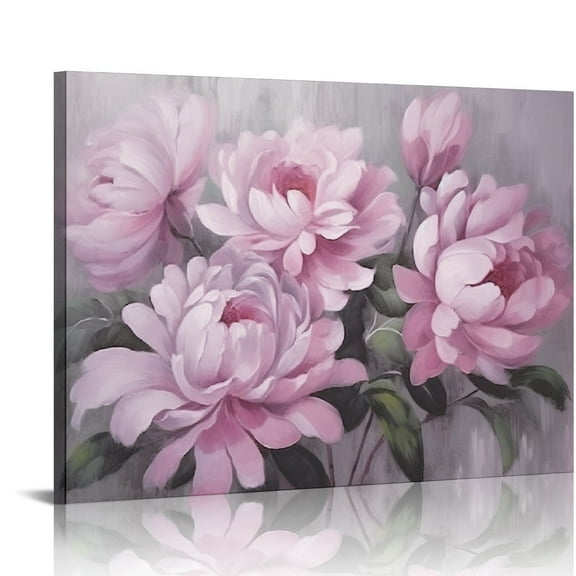 Shiartex  Vintage Flower Canvas Wall Art Peony Flower Blossom Painting Picture Pink Floral Artwork Framed for Home Living Room Bedroom Decoration 20x16 in/16x12 in