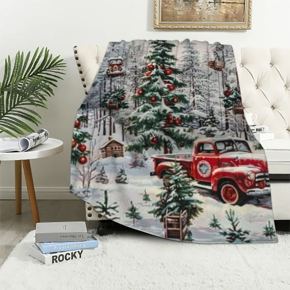 Shiartex Vintage Red Truck Christmas Blanket Gifts Super Soft Lightweight Flannel Blankets Throw for Kids, Adult, Suitable for Couch, Sofa, Bed, Camping, Travel All Seasons 50x60in