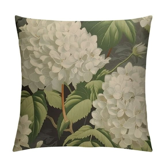 Shiartex Vintage Victorian White Hydrangea Floral Throw Pillow Cover Modern Warm Pillow Cases Square for Home Decor Bedroom Sofa Living Room Cushion Cover