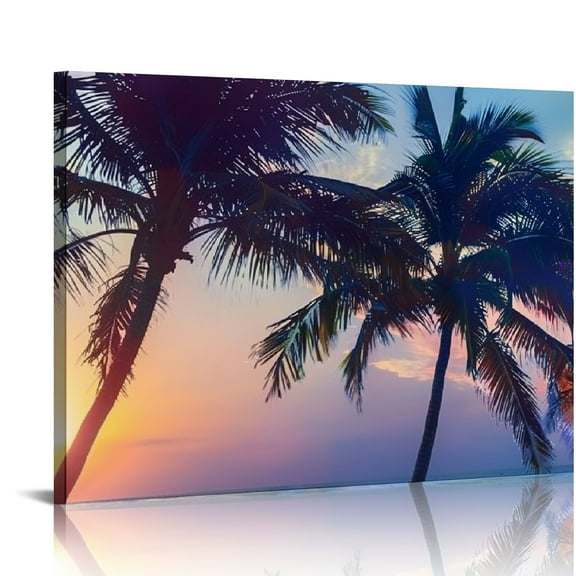 Shiartex Wall Art Canvas Print Palm Tree Picture Sunset Scenery Painting Ready to Hang for Living Room Bedroom Office Home Decor 20x16 in/16x12 in