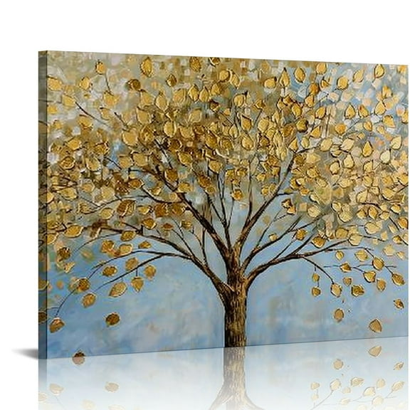 Shiartex Wall Art Gold Abstract Tree of Life Framed Modern Artwork Canvas Painting Textured Tree Pictures Wall Decor Home Decor Wall Ready to Hang for Bedroom Living Room 20x16in