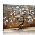 thumbnail image 1 of Shiartex Wall Art for Living Room Large Modern Wall Decor Canvas Paintings for Wall Decorations White Flower Graffiti on Brown Background Bedroom Office Artwork Plum Blossom Art Prints 16x12in, 1 of 6