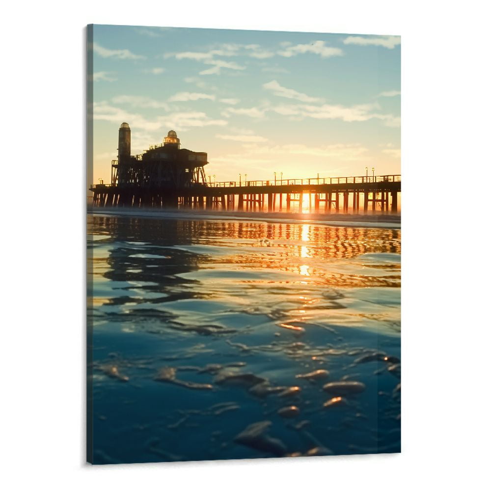 Shiartex Wall Decor Oceanside Pier Sunset Nature Scene Picture Canvas