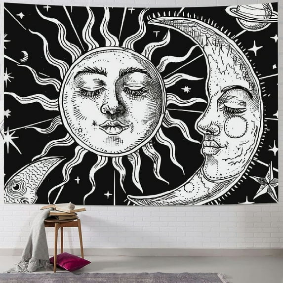 Shiartex Wall Tapestry Black and White - Aesthetic Tapestry Wall Hanging Moon Tapestry as Wall Art for Bedroom, Living Room, Dorm Decor Multi Size Painting