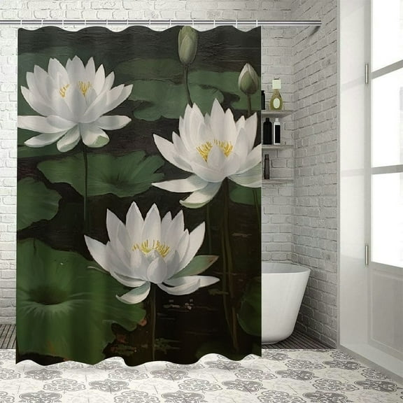 Shiartex Water Lilies Pretty Shower Curtain 100% Polyester Washable Chic Modern Bathroom Decor with Hooks 36x72