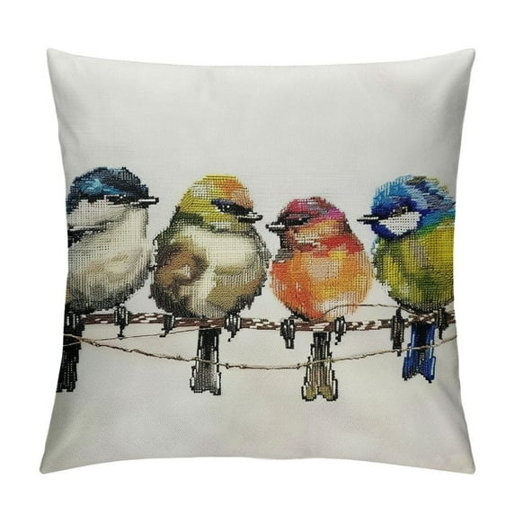Shiartex Watercolor Birds Pillows Decorative Throw Pillows ,Hand-Painted Oil Painting Rustic Birds Square Pillow Cases,Cute Colorful Spring Summer Decorations for Home Couch Sofa Outdoor