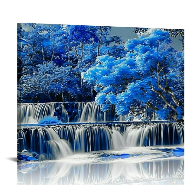キャンバス絵画風景滝アート写真 20x40cm(8x16in)フレームレス Amazon｜アート パネル インテリア 森の風景自然の緑の滝